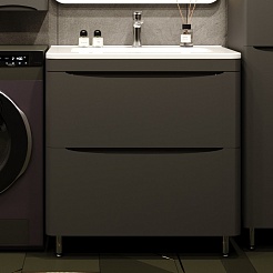 Style Line Тумба с раковиной Бергамо Мини 80 черная Люкс антискрейтч Plus – фотография-2